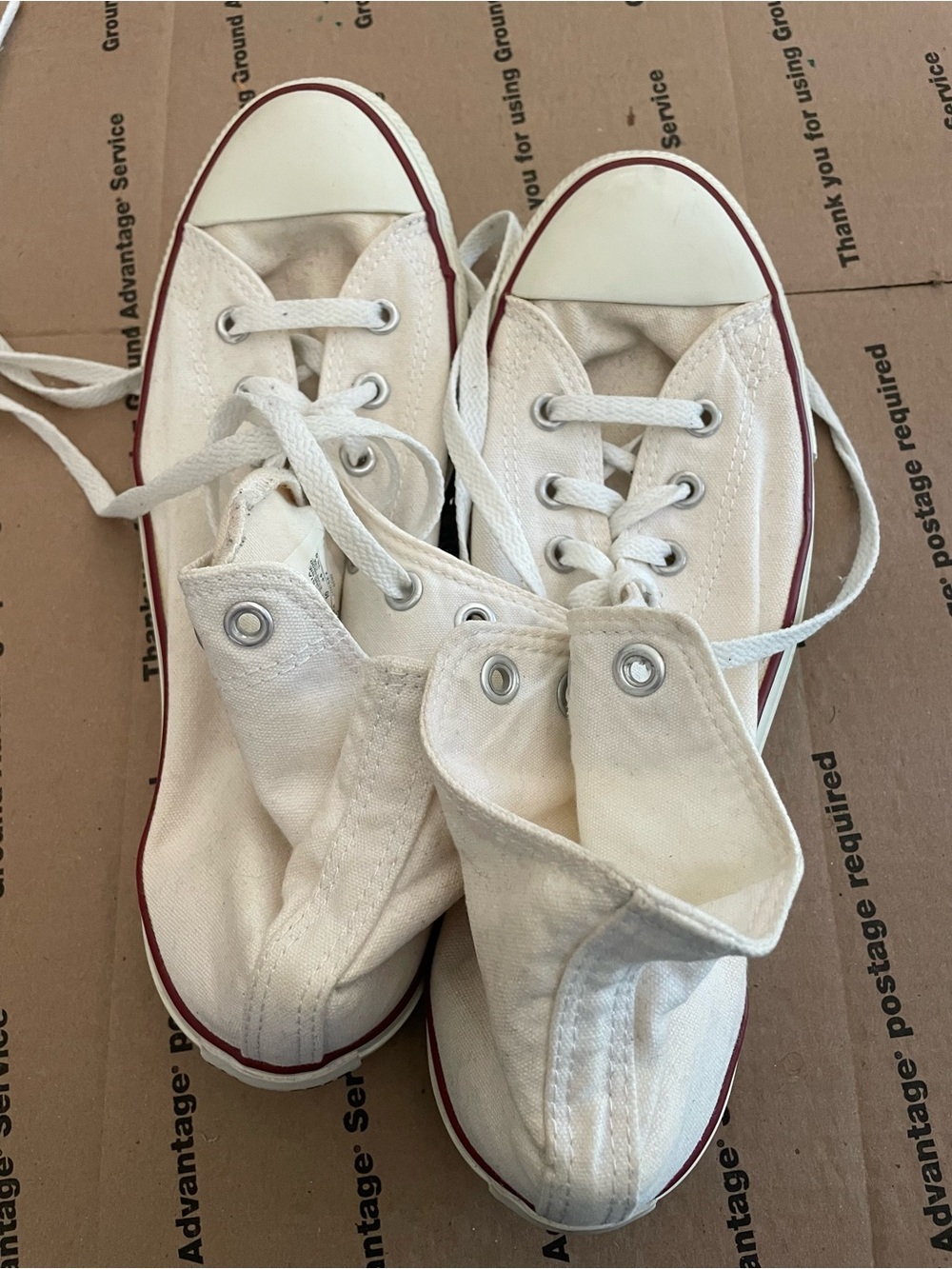 Converse Off-White Canvas High-Top Sneakers with Red Trim